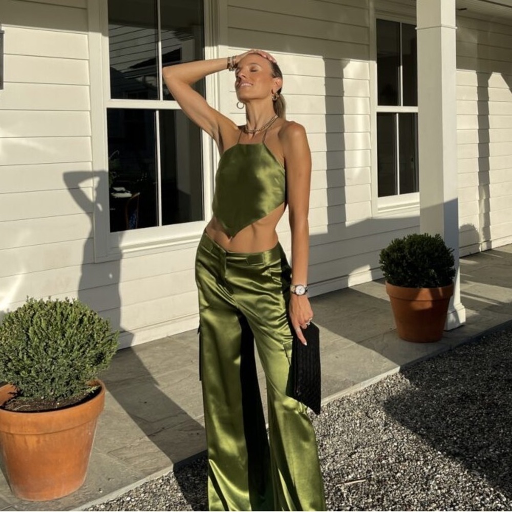 NWT Ronny Kobo nuage top in pear - halter tie green - size large